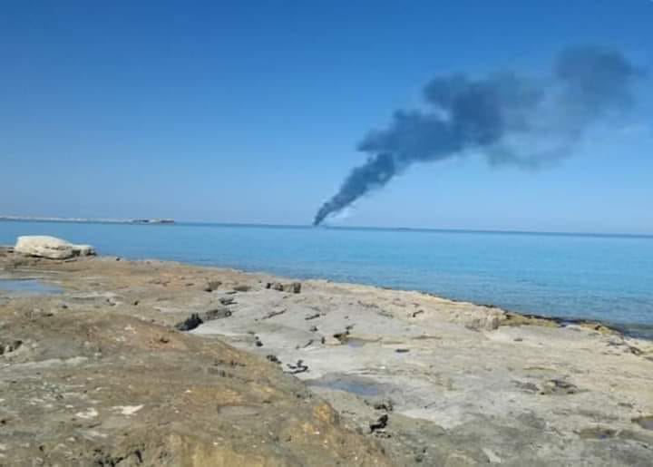 Unknown explosion and large fire reported on the sea of "Ras Lanuf", northern Libya. According to an LNA military source, a "Turkish warship were targeted after tried to approach of Ras Lanuf area"