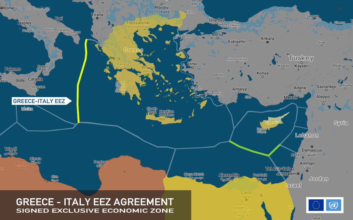 Greece and Italy signed EEZ Agreement for Maritime Zones, Exclusive Economic Zones - iLivemap.com
